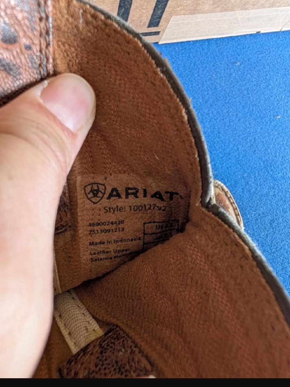 Kids Ariat Brown Leather Western Boot Interior Label - Picture 4 of 6